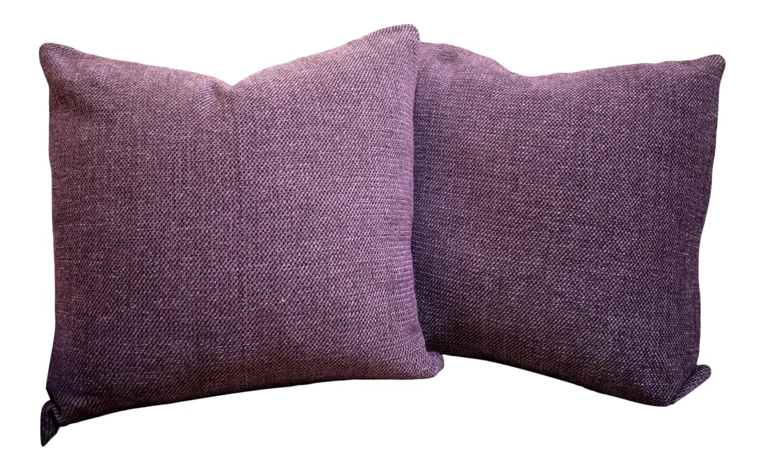 Pair of Custom Purple Chenille Pillows: - Custom pair of designer pillows 20 x 20 in. - Incredibly soft textured chenille - Down/soft feather or Poly fill pillow forms (please specify in comments after ordering) - Showroom Samples - Knife e