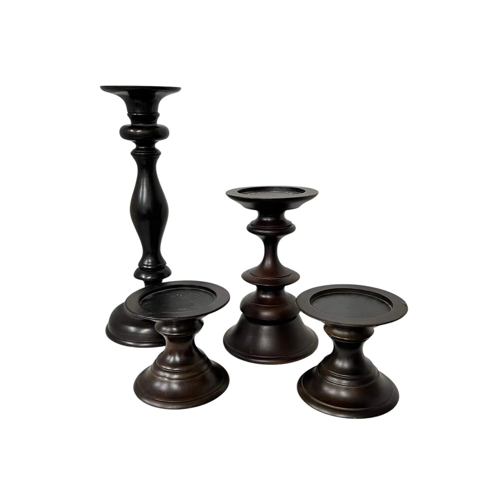 Vintage Pottery Barn Turned Wood Pillar Candle Holders Made in India - Set of 4 - 2