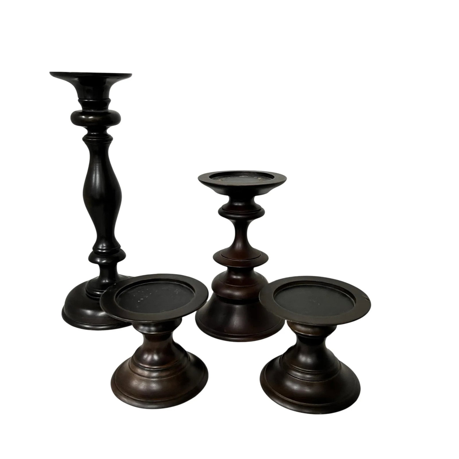 Vintage Pottery Barn Turned Wood Pillar Candle Holders Made in India - Set of 4 - 3