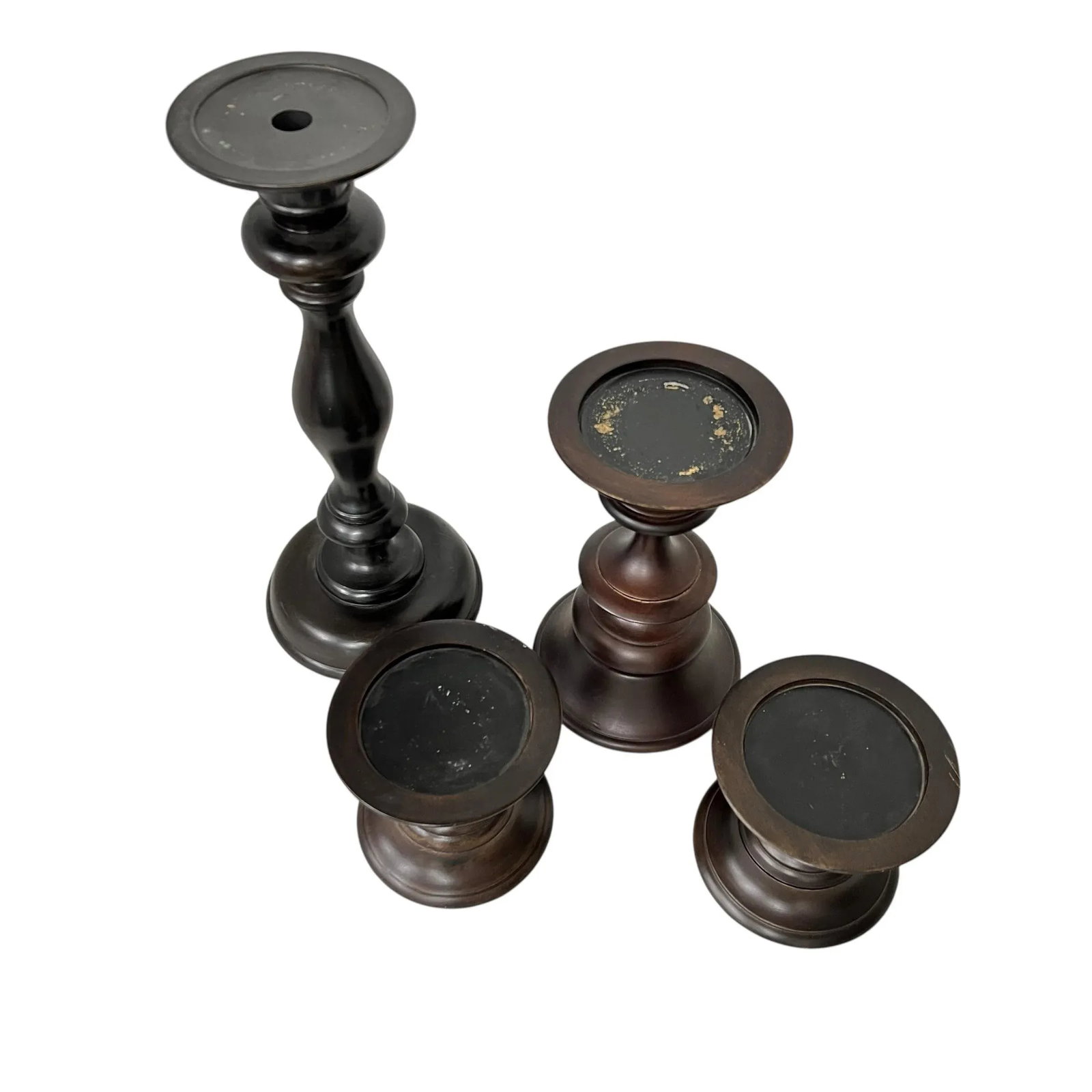 Vintage Pottery Barn Turned Wood Pillar Candle Holders Made in India - Set of 4 - 4