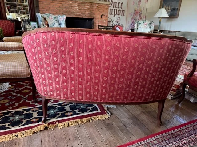5-Piece Antique French Salon Suite "” Settee & Bergère Chairs, Red Upholstery - 3