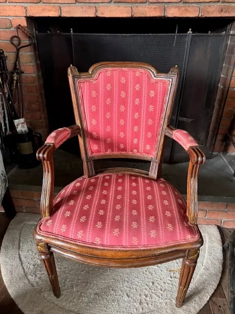 5-Piece Antique French Salon Suite "” Settee & Bergère Chairs, Red Upholstery - 6