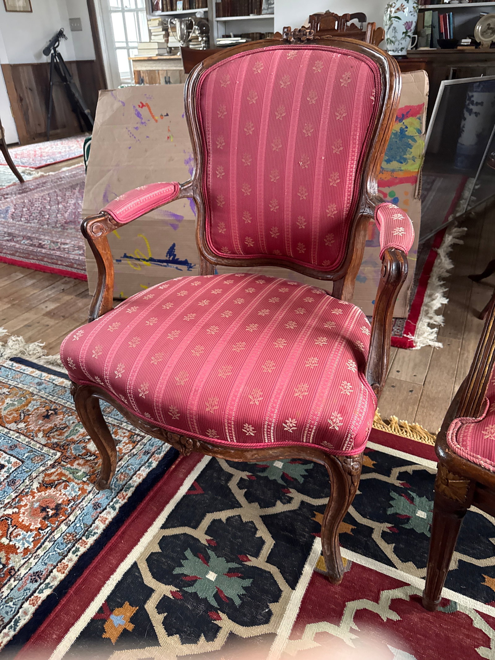 5-Piece Antique French Salon Suite "” Settee & Bergère Chairs, Red Upholstery - 8