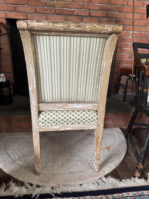 Pair of Antique French Louis XVI–Style Bergère Chairs, Green & White Striped Upholstery - 3
