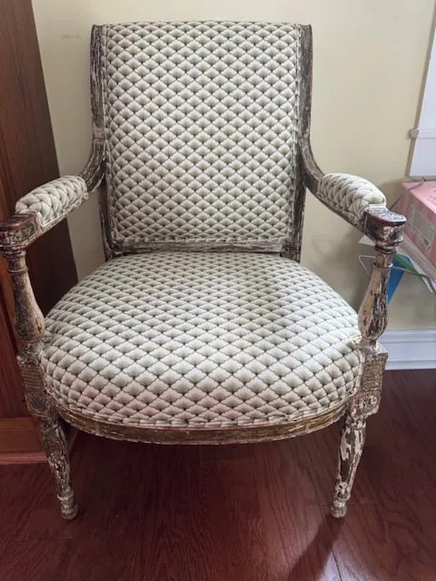 Pair of Antique French Louis XVI–Style Bergère Chairs, Green & White Striped Upholstery - 4