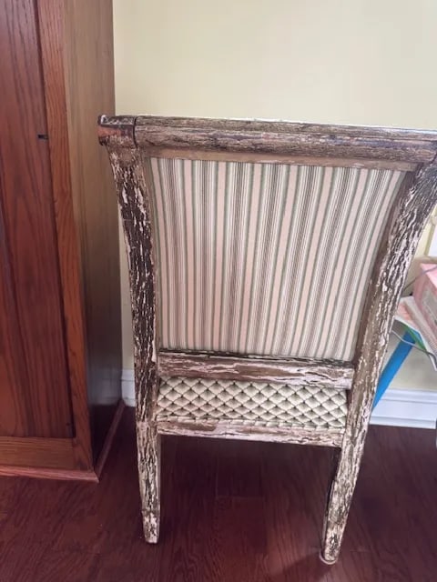 Pair of Antique French Louis XVI–Style Bergère Chairs, Green & White Striped Upholstery - 5