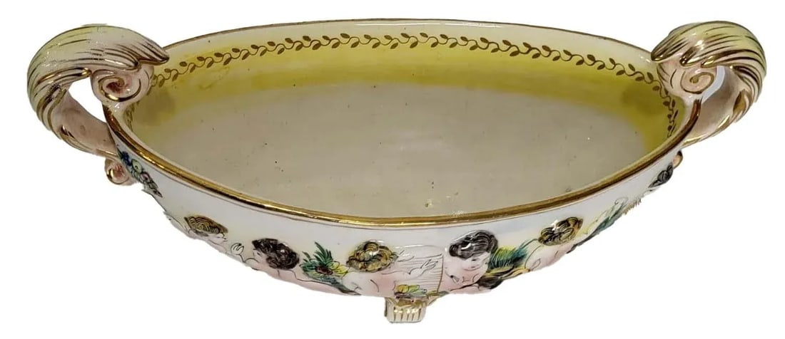 Capodimonte Centerpiece Bowl Cherubs Putti Playing - Made in Italy - 2