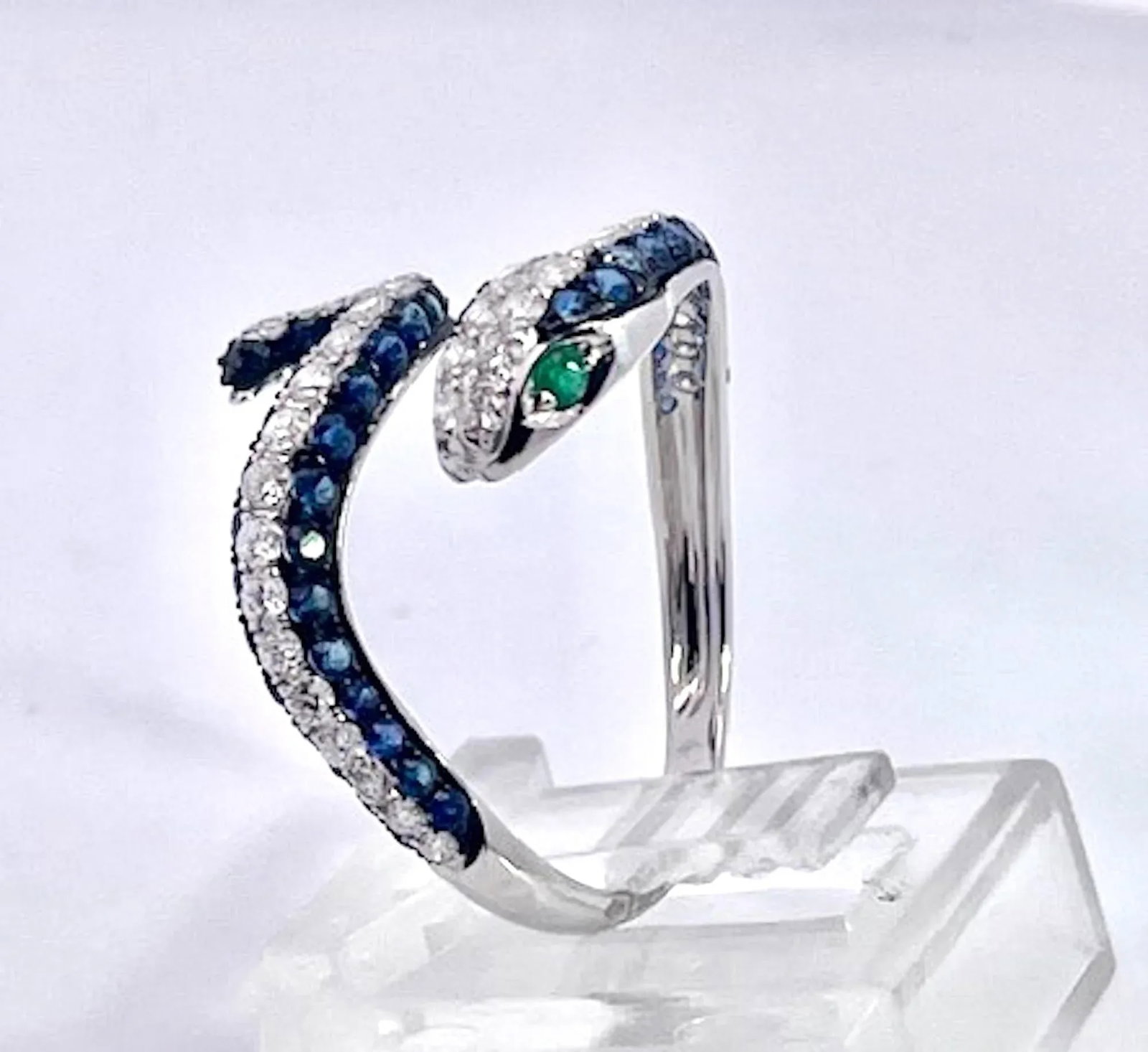 1990s Sapphire Diamond Snake Ring 18k, Size 6.5 - 3