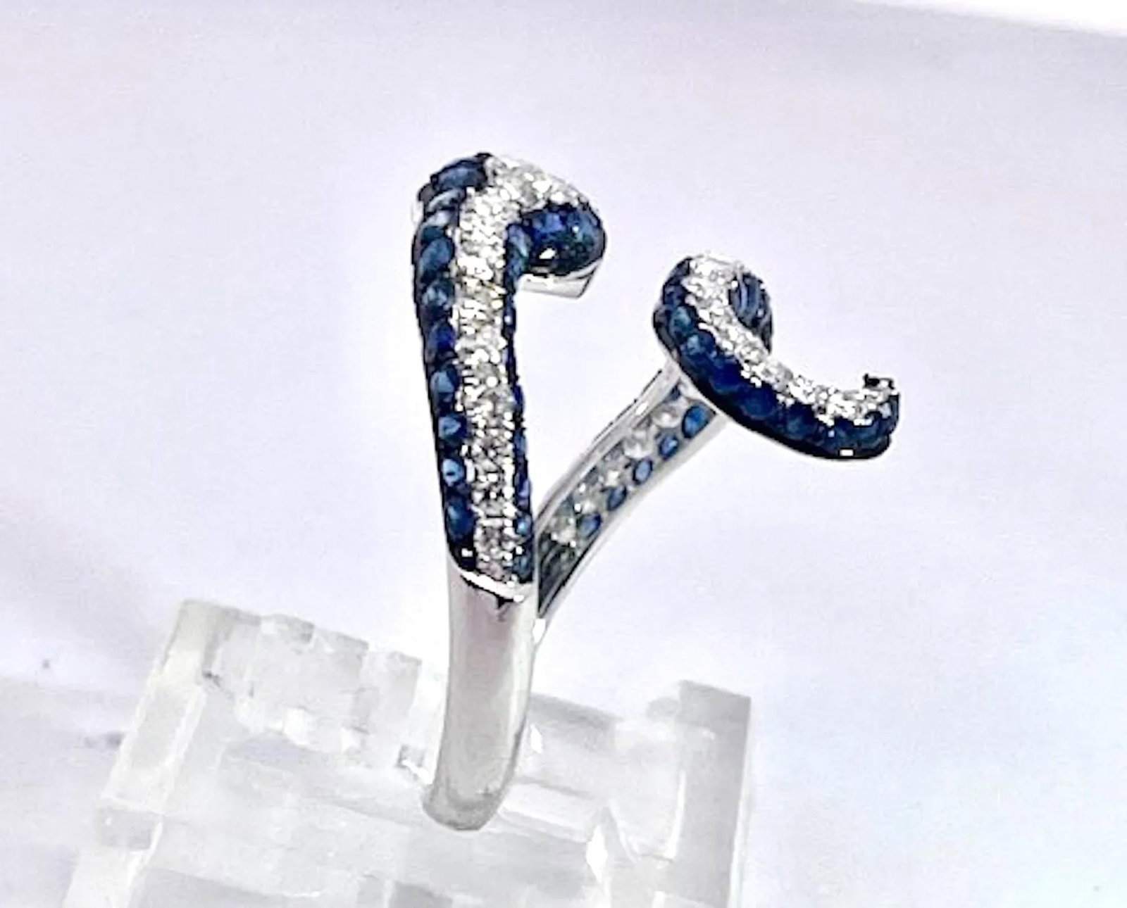 1990s Sapphire Diamond Snake Ring 18k, Size 6.5 - 4
