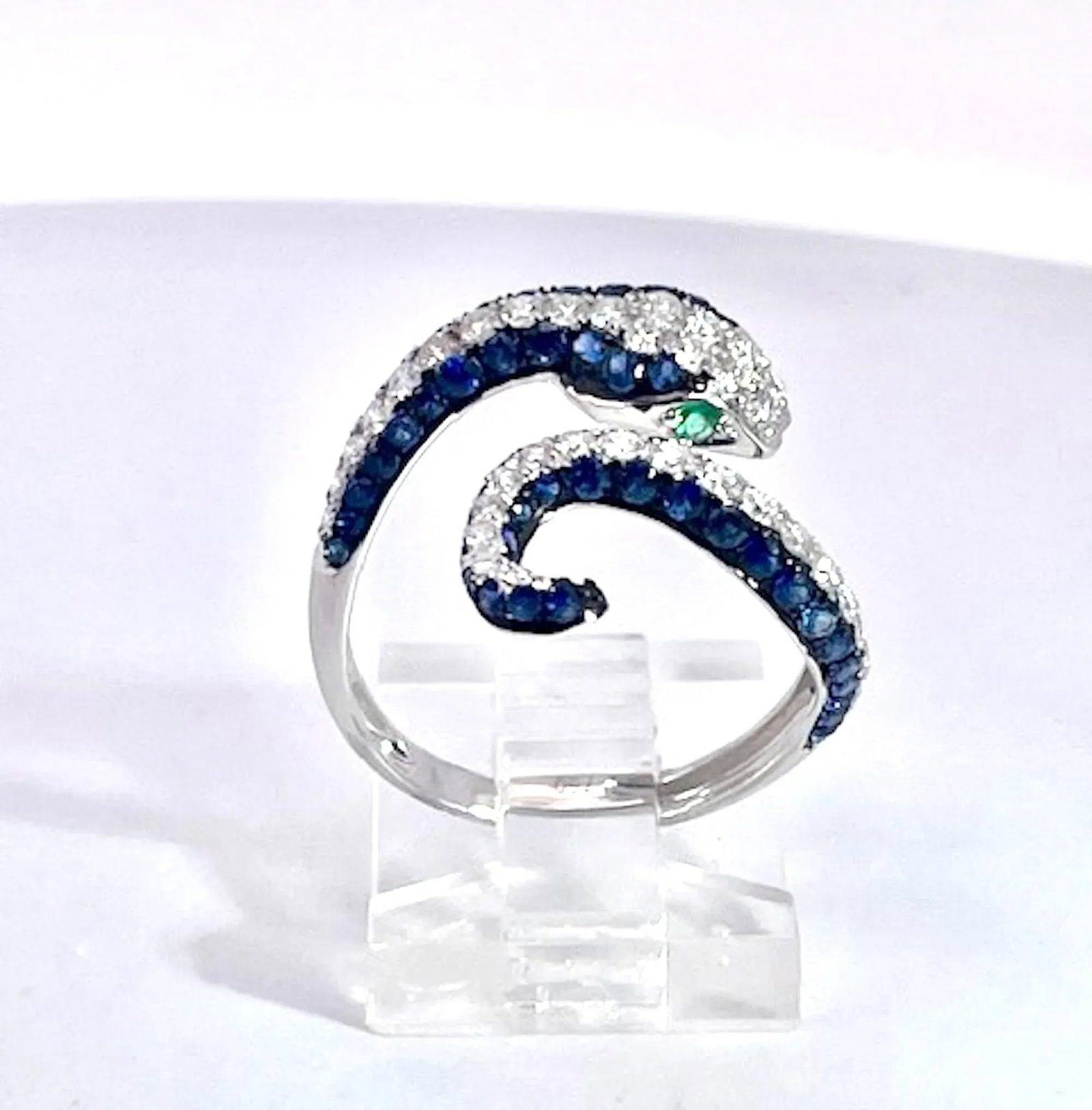 1990s Sapphire Diamond Snake Ring 18k, Size 6.5 - 5