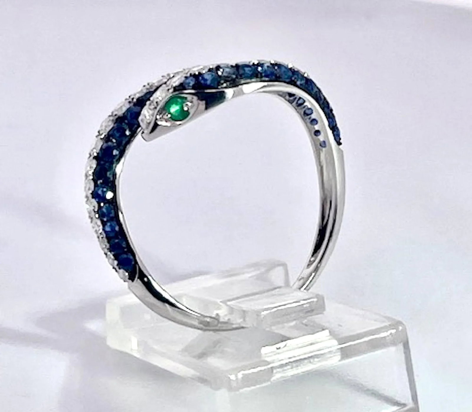 1990s Sapphire Diamond Snake Ring 18k, Size 6.5 - 6