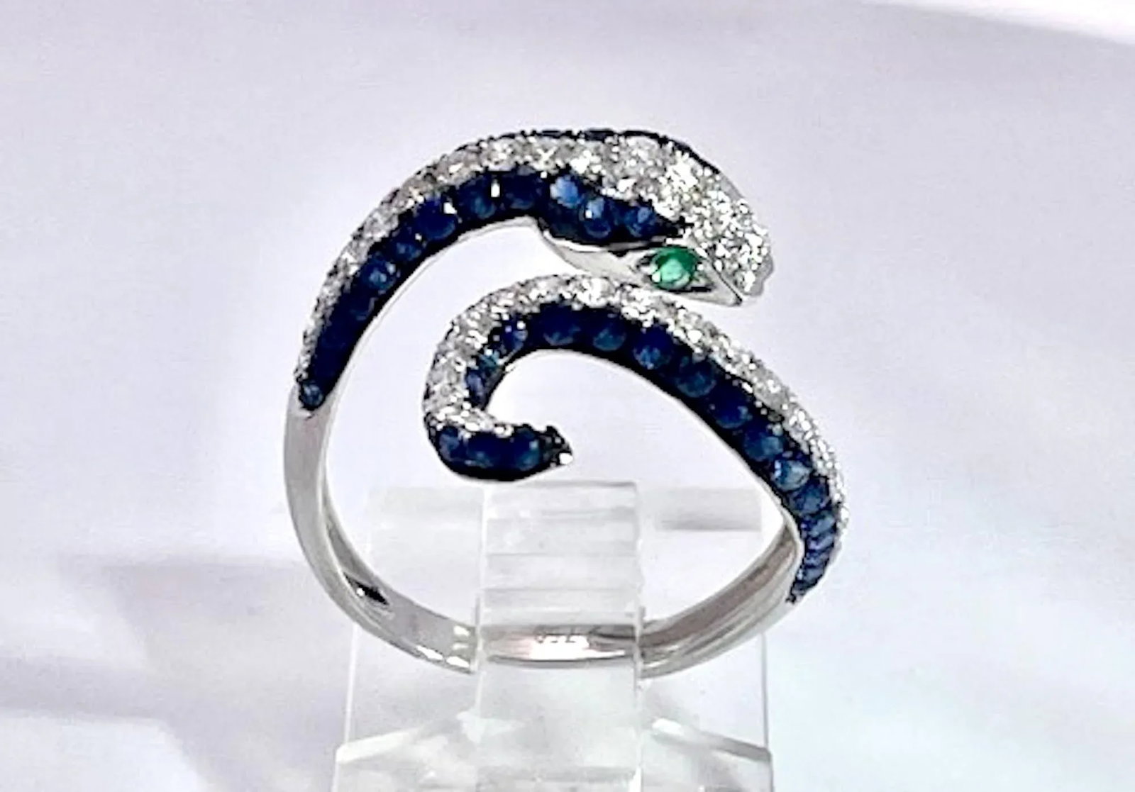1990s Sapphire Diamond Snake Ring 18k, Size 6.5 - 8