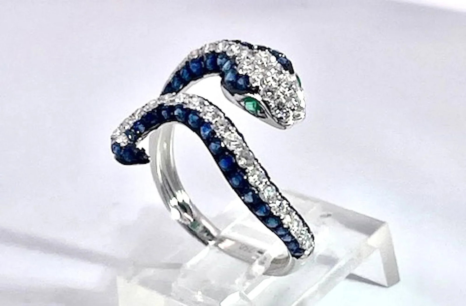 1990s Sapphire Diamond Snake Ring 18k, Size 6.5 - 9