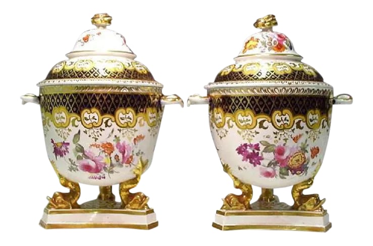 1820-1830 Ridgway Porcelain Dolphin Fruit Coolers Covers & Liners - A Pair (1 of 5)