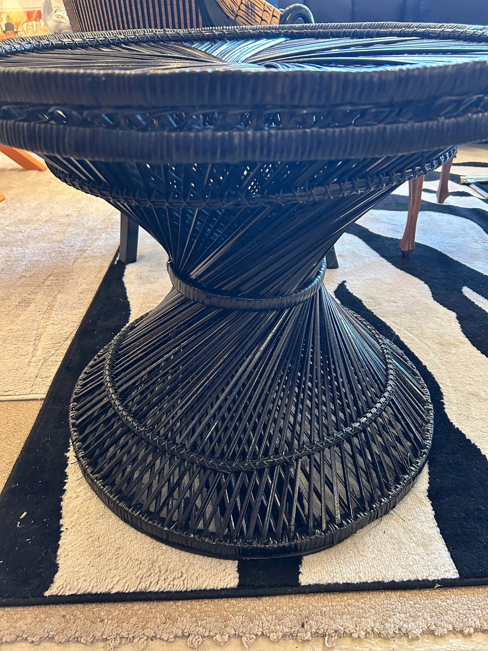 Black Painted Rattan Round Side Table - 4