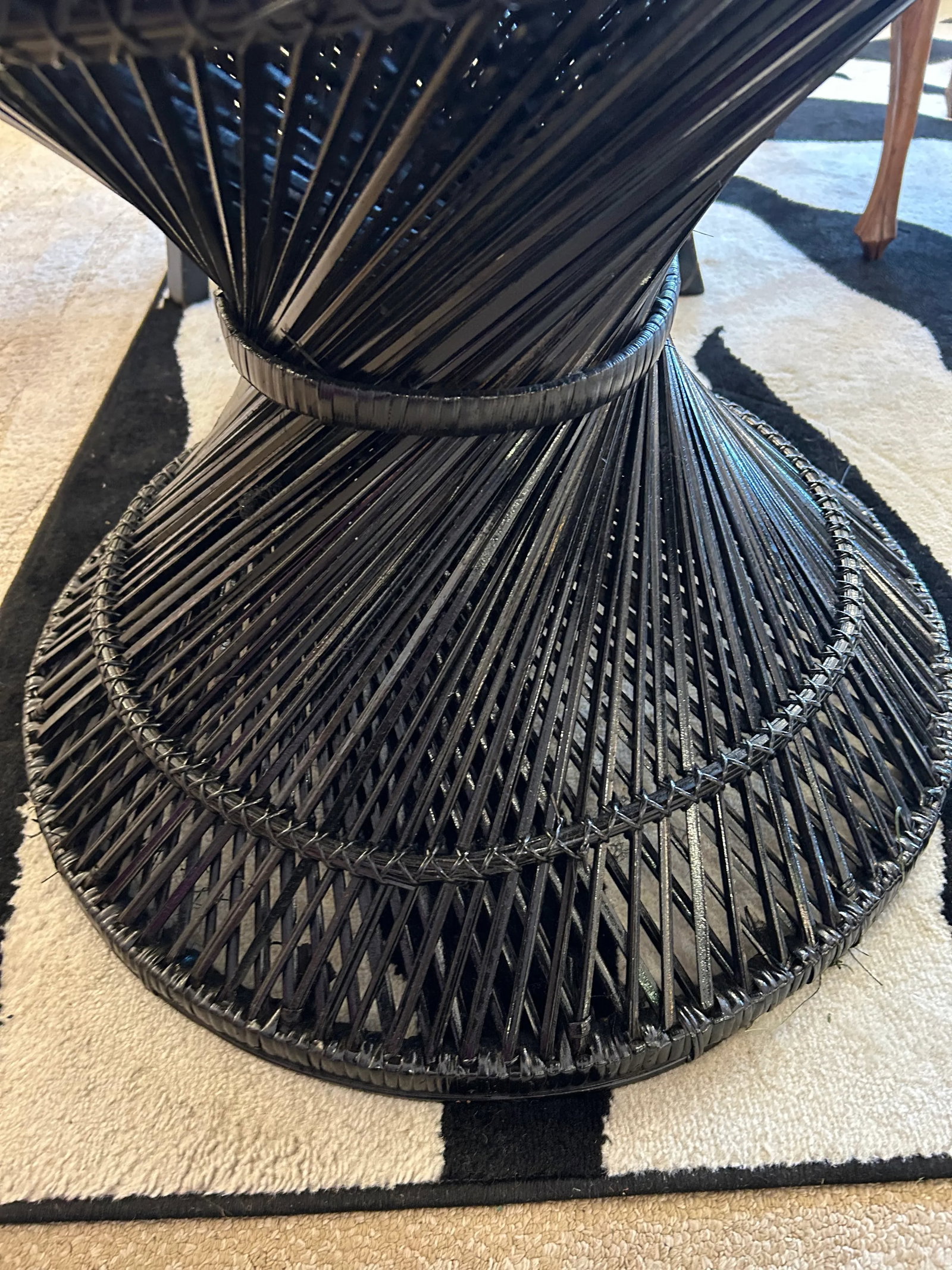 Black Painted Rattan Round Side Table - 5