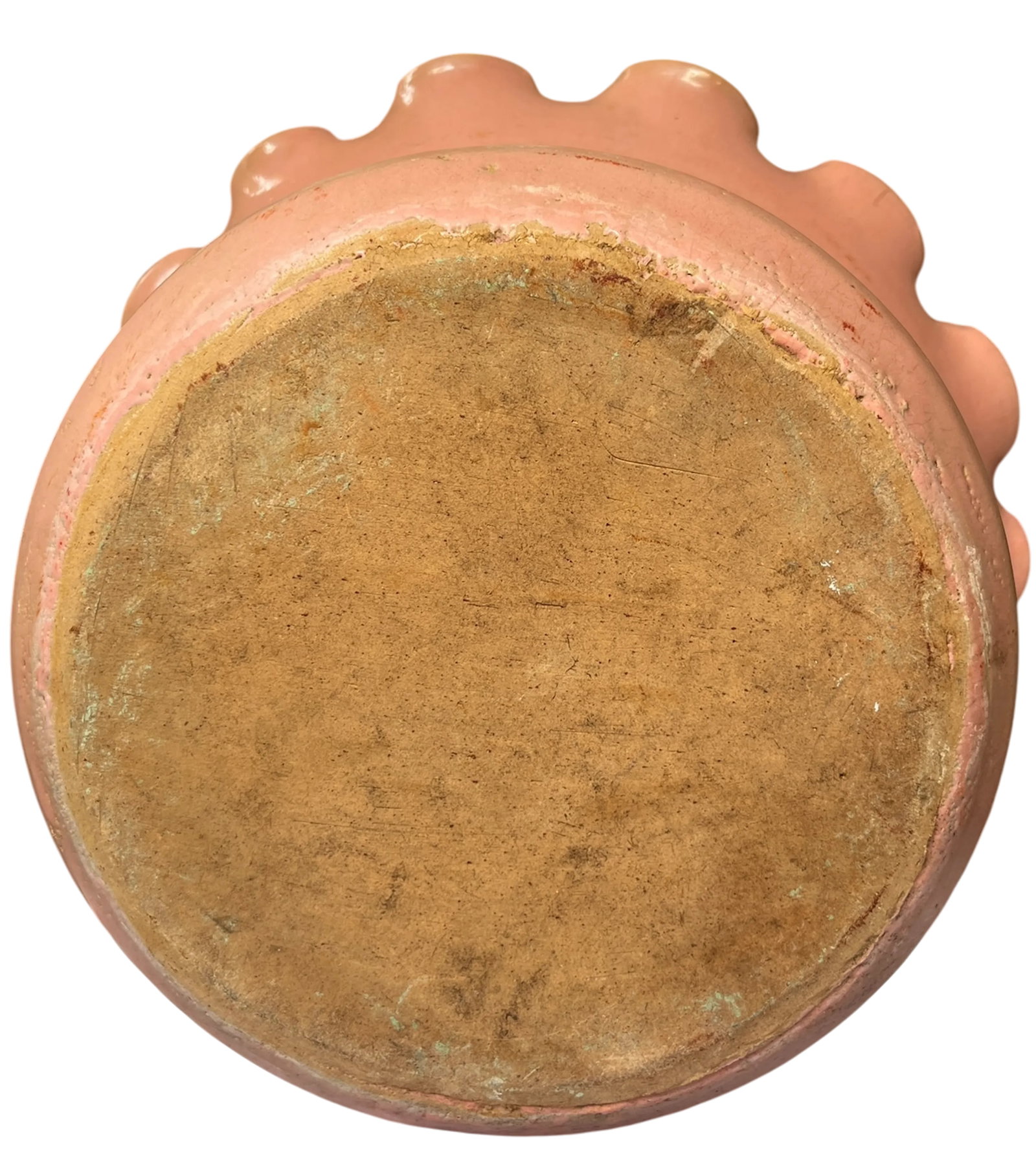 Early 20th Century Large Antique French Hand Thrown Earthenware Scalloped Pink Glazed Planters With - 13