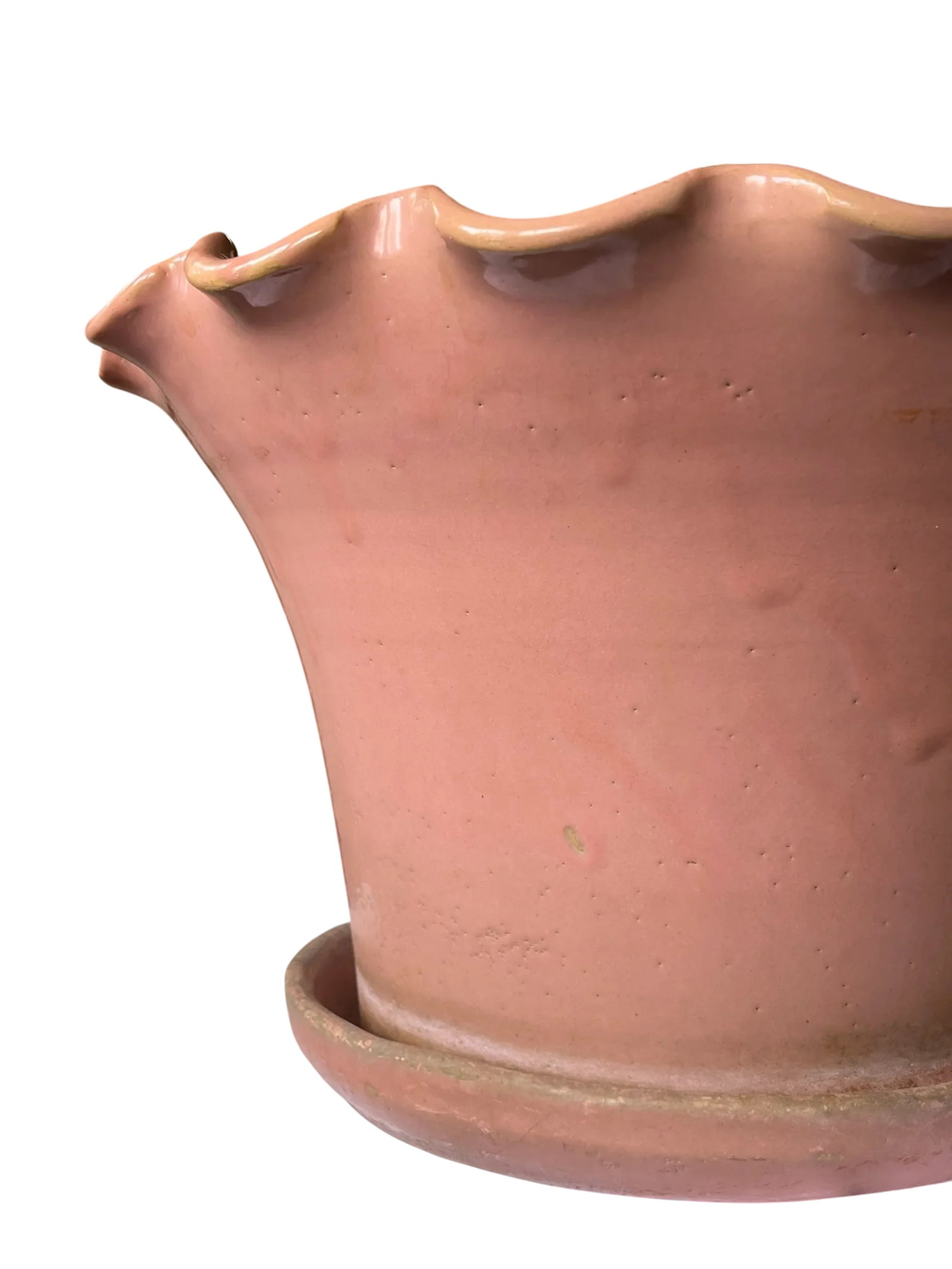 Early 20th Century Large Antique French Hand Thrown Earthenware Scalloped Pink Glazed Planters With - 7