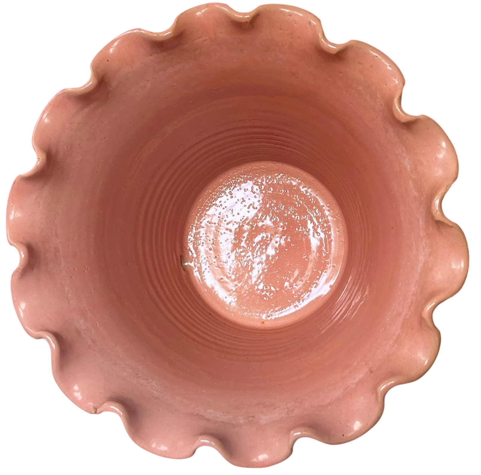 Early 20th Century Large Antique French Hand Thrown Earthenware Scalloped Pink Glazed Planters With - 8