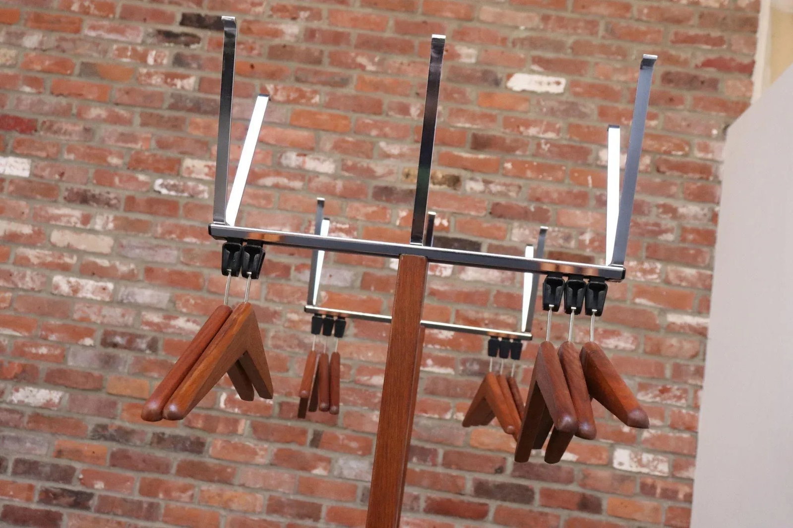 Pair of Modernist Chrome and Walnut Coat and Hat Trees / Racks by Vogel Peterson - 7