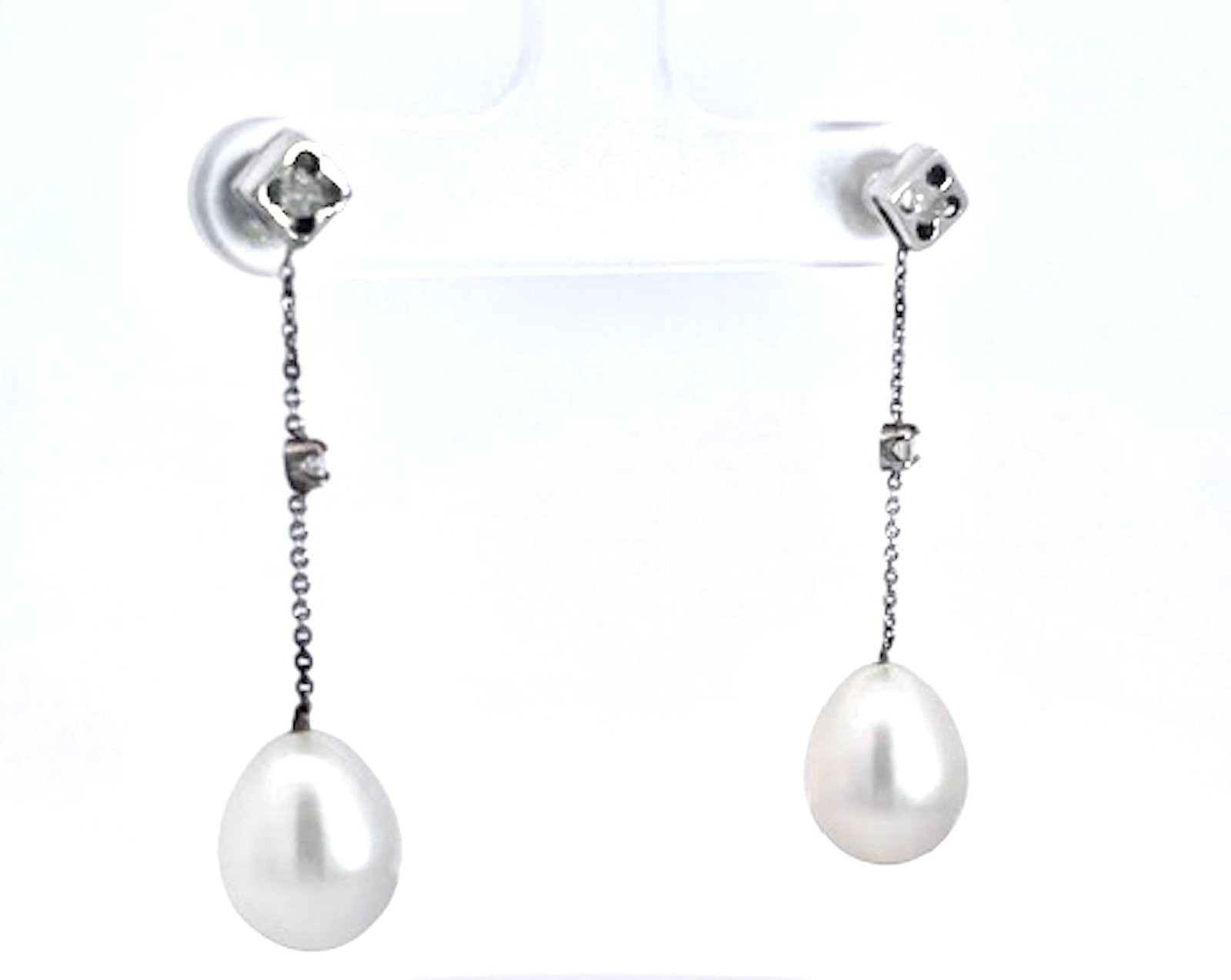 18k White Gold Pearl Drop Earrings, A Pair - 2