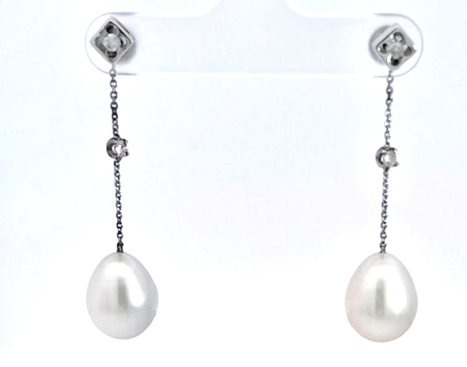 18k White Gold Pearl Drop Earrings, A Pair - 6