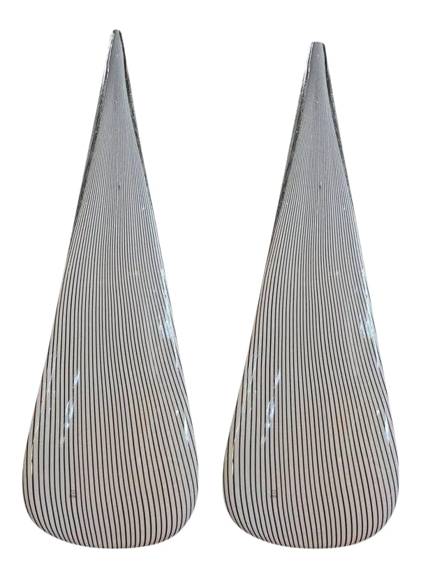 1970's Black and White Pin Stripe Murano Glass Lamps by Vetri-A Pair (1 of 12)