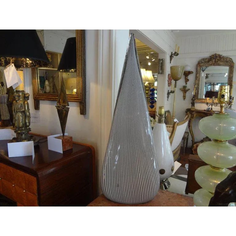 1970's Black and White Pin Stripe Murano Glass Lamps by Vetri-A Pair - 2