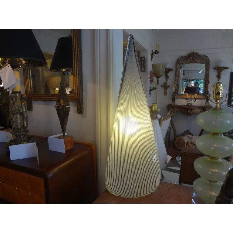 1970's Black and White Pin Stripe Murano Glass Lamps by Vetri-A Pair - 3