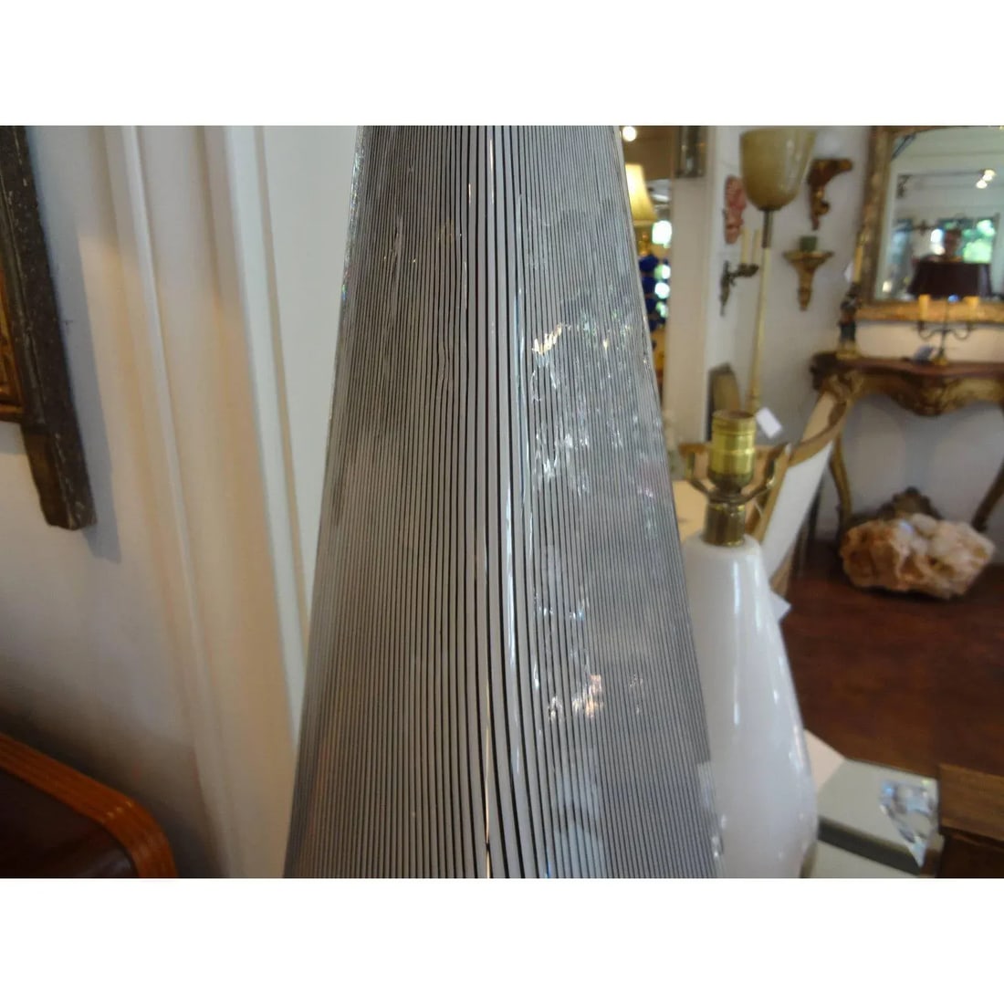 1970's Black and White Pin Stripe Murano Glass Lamps by Vetri-A Pair - 4