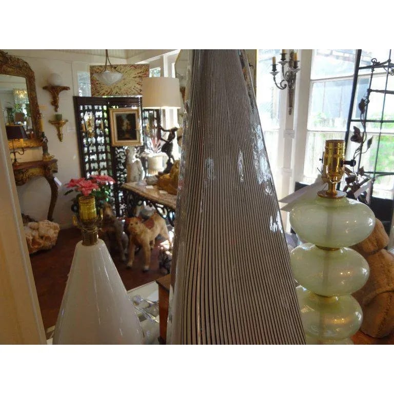 1970's Black and White Pin Stripe Murano Glass Lamps by Vetri-A Pair - 5