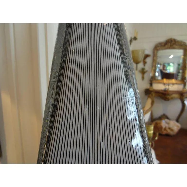 1970's Black and White Pin Stripe Murano Glass Lamps by Vetri-A Pair - 6