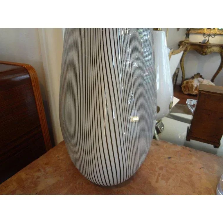 1970's Black and White Pin Stripe Murano Glass Lamps by Vetri-A Pair - 7