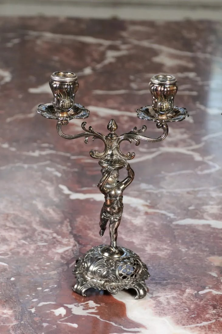 German Late 19th Century Jugendstil Silver Plated WMF Cherub Candelabras - A Pair - 11