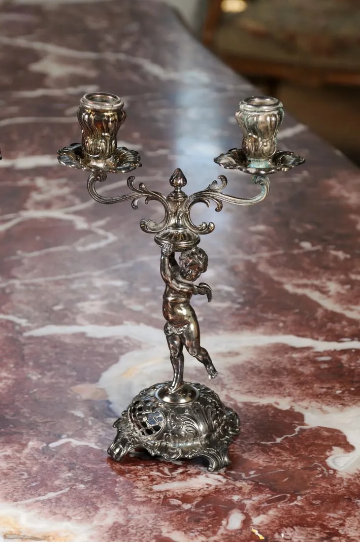 German Late 19th Century Jugendstil Silver Plated WMF Cherub Candelabras - A Pair - 3