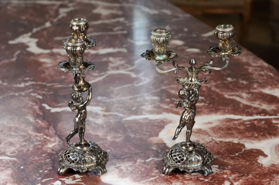 German Late 19th Century Jugendstil Silver Plated WMF Cherub Candelabras - A Pair - 5