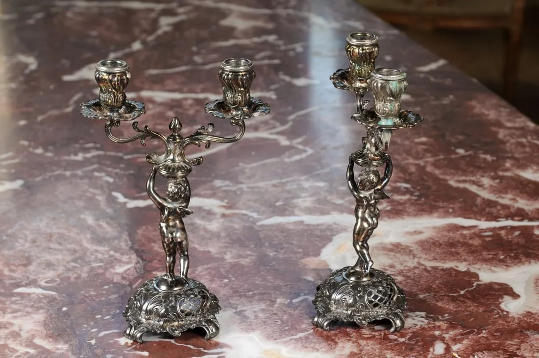 German Late 19th Century Jugendstil Silver Plated WMF Cherub Candelabras - A Pair - 6