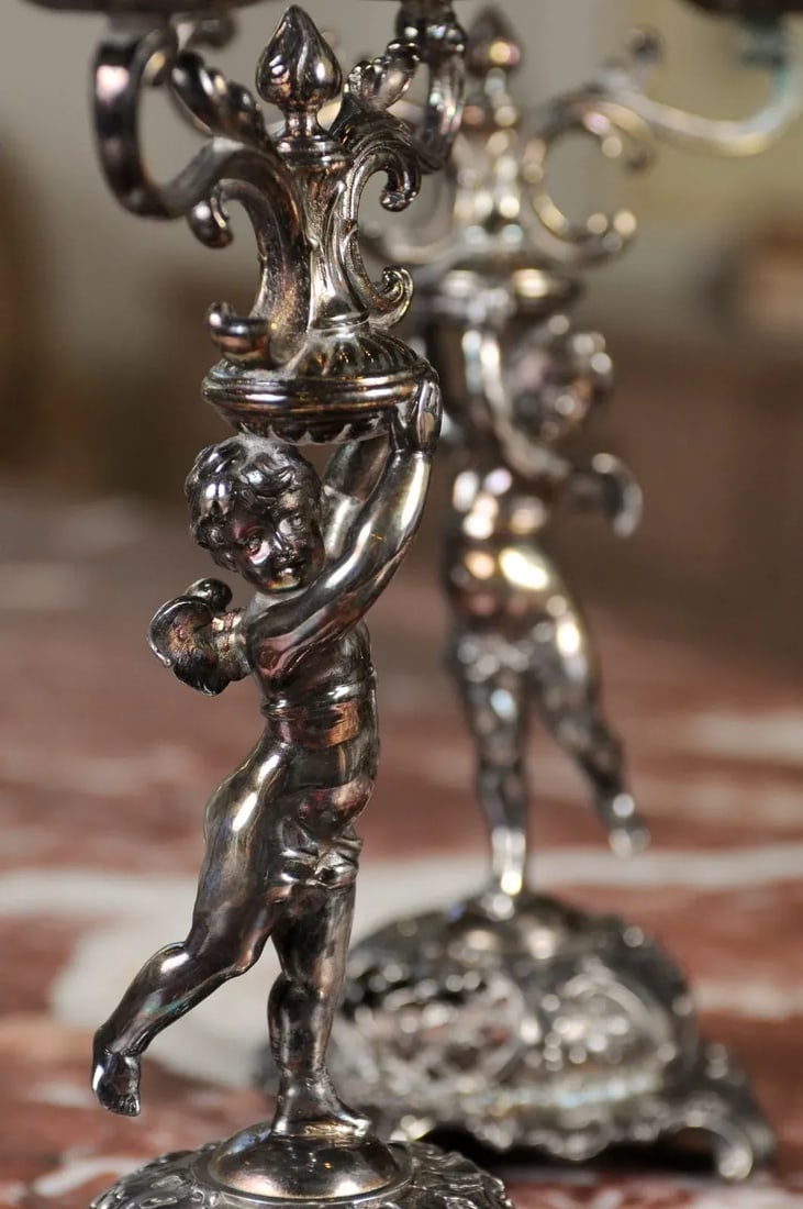 German Late 19th Century Jugendstil Silver Plated WMF Cherub Candelabras - A Pair - 8