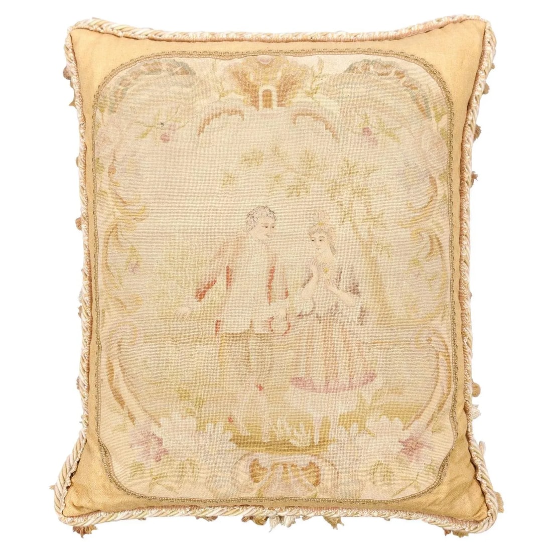 French 19th Century Needlepoint Tapestry Pillow Depicting Two Artistocrates - 12