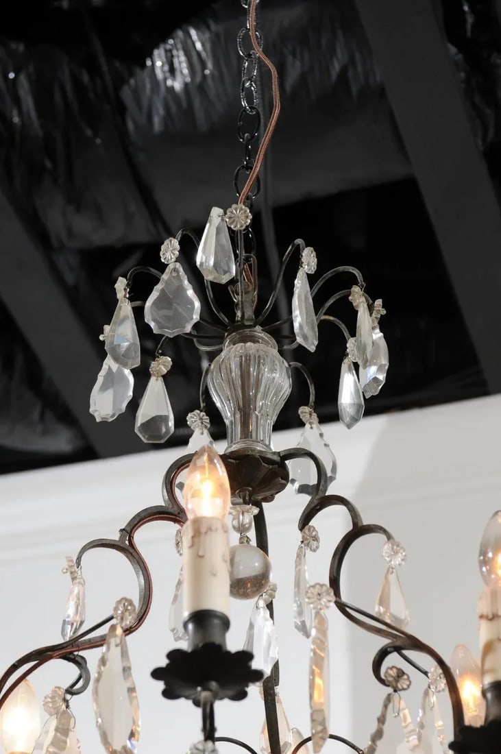 19th Century French Crystal Six-Light Chandelier with Iron Armature and Obelisk - 6