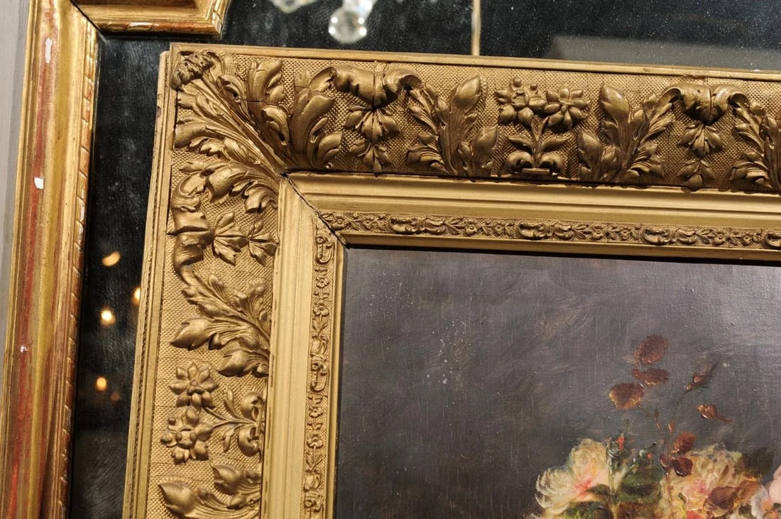 19th Century French Floral Still-Life Painting Depicting Roses in Original Frame - 10