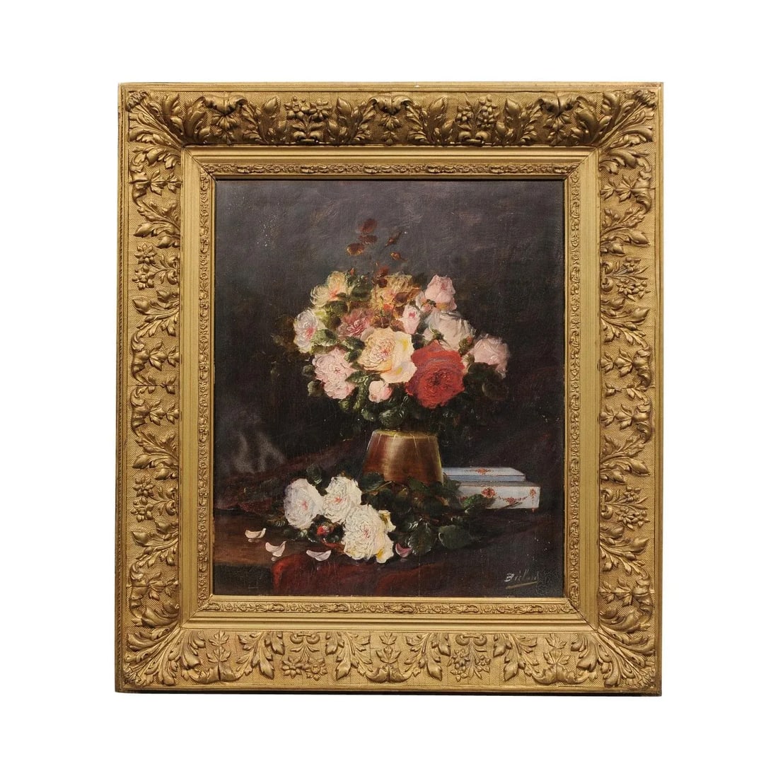 19th Century French Floral Still-Life Painting Depicting Roses in Original Frame - 12