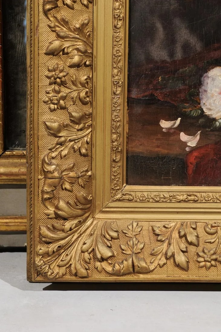 19th Century French Floral Still-Life Painting Depicting Roses in Original Frame - 7