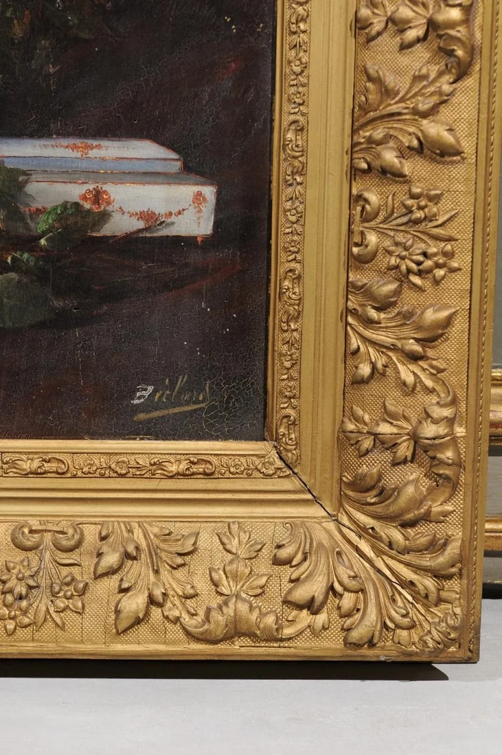 19th Century French Floral Still-Life Painting Depicting Roses in Original Frame - 8