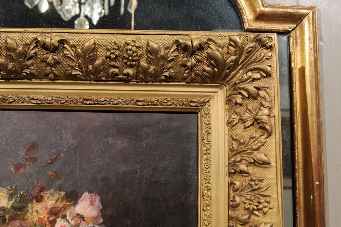 19th Century French Floral Still-Life Painting Depicting Roses in Original Frame - 9