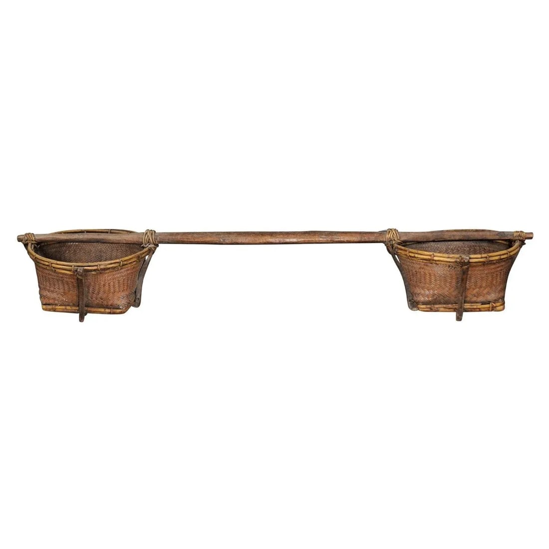 Far Eastern Early 20th Century Shoulder Yoke with Bamboo and Rattan Baskets - 13