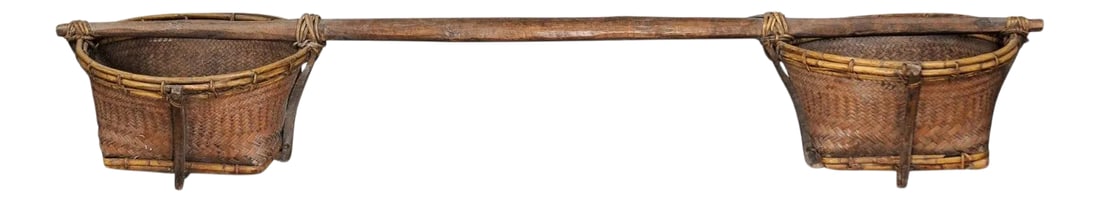 Far Eastern Early 20th Century Shoulder Yoke with Bamboo and Rattan Baskets (1 of 13)