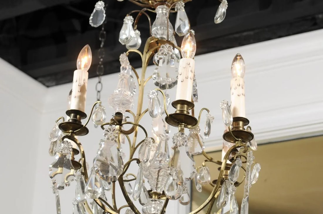 French 19th Century Six-Light Crystal Chandelier with Scrolled Brass Armature - 10