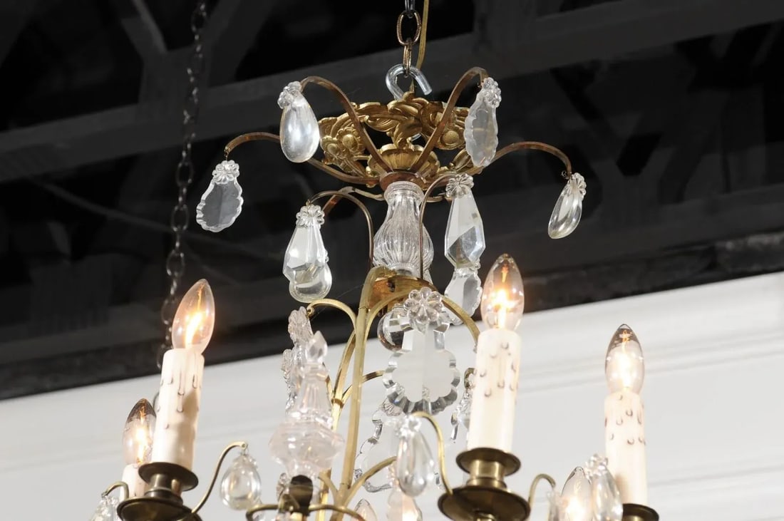 French 19th Century Six-Light Crystal Chandelier with Scrolled Brass Armature - 11