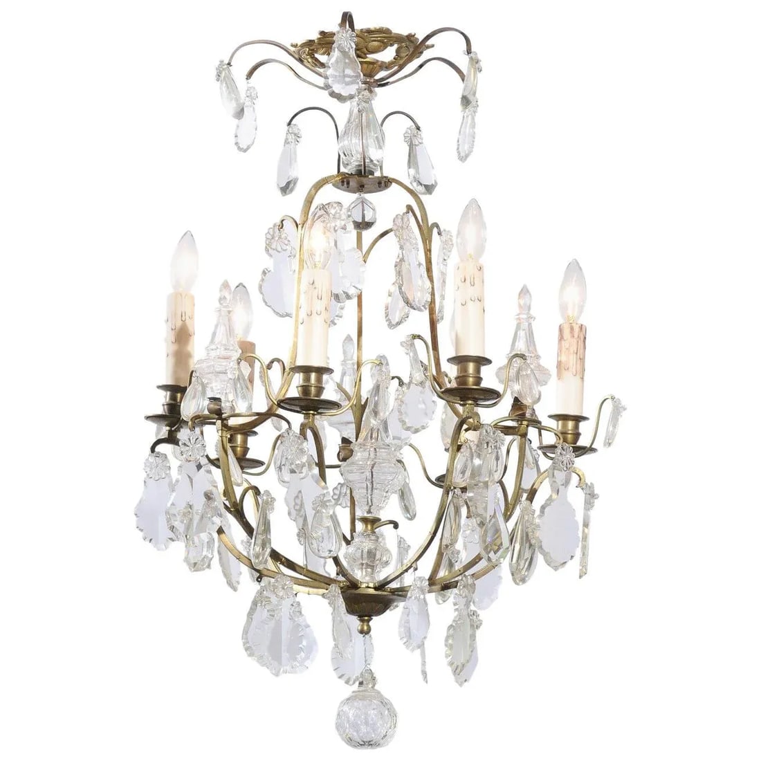 French 19th Century Six-Light Crystal Chandelier with Scrolled Brass Armature - 12